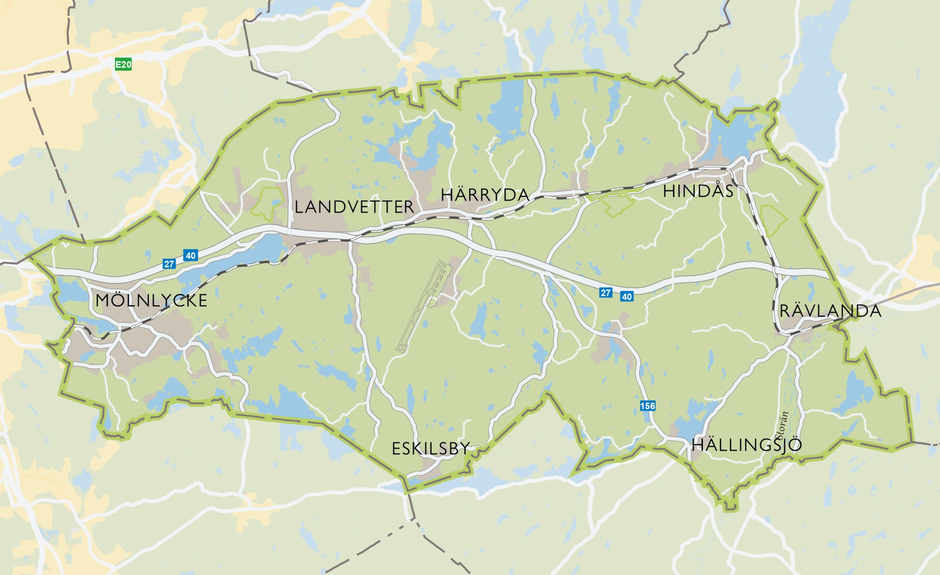 Kartbild över Härryda kommun.
