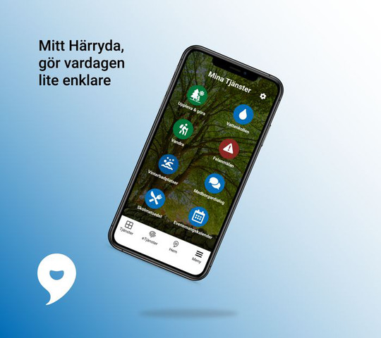 Bildkollage på mobilvy i appen Mitt Härryda.